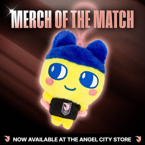 Merch of the Match: Mametchi plush keychain wearing an Angel City FC shirt, now available at the Angel City store