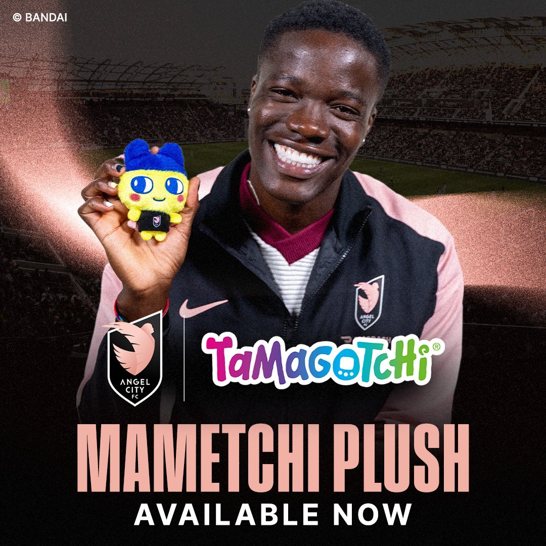 Tamagotchi Mametchi plush wearing an Angel City FC shirt — available now
