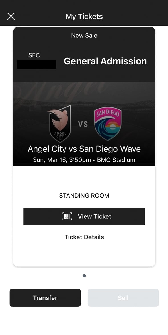 Selecting a game to view ticket options