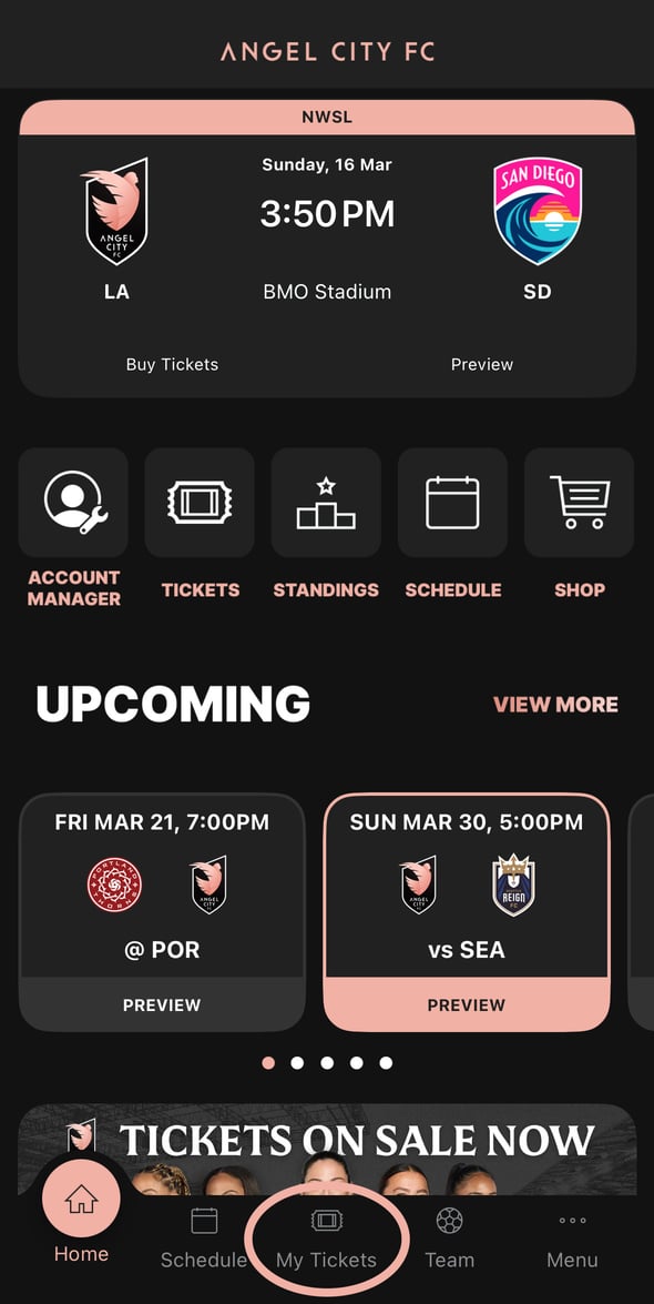 Member perks screen in the Angel City FC app