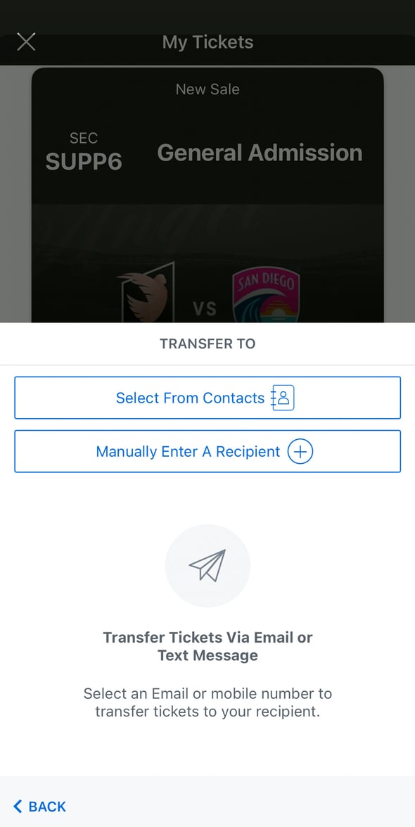 Choosing a recipient for a ticket transfer
