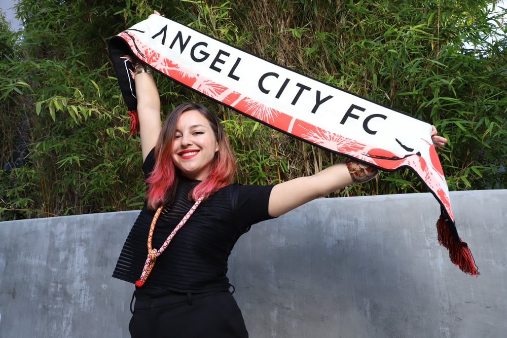 Faith-Ann Young with 2025 AANHPI scarf