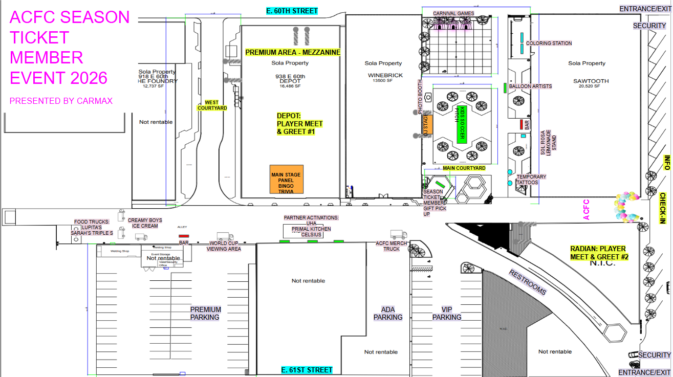 Season Ticket Member Appreciation Party event layout map of The Beehive