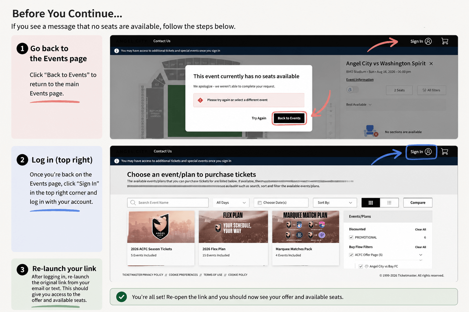 Instructions: go back to the Events page, sign in at the top right, then re-launch your original link